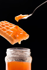 Image showing jam, waffle and tea spoon