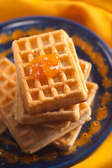 Image showing apricot jam on Belgian waffle