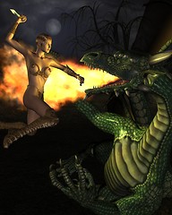 Image showing Attacking assassin on dragon