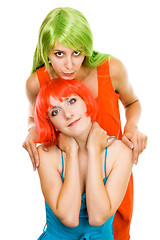 Image showing Two beautiful woman with color hair