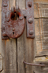 Image showing Padlock And Handle On Wooden Gate