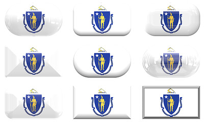 Image showing nine glass buttons of the Flag of massachusetts