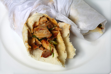 Image showing Chicken shawarma sandwich wraps on a plate