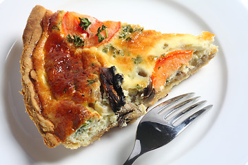 Image showing Slice of quiche from above