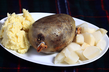 Image showing Haggis with veg