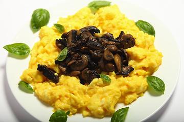 Image showing Gourmet scrambled egg and mushooms