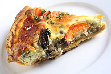 Image showing Quiche slice on a white plate