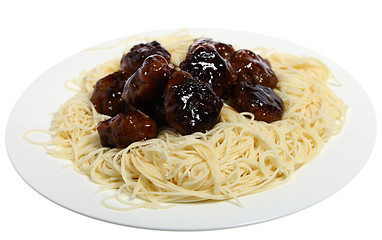 Image showing Sweet and sour meatballs and noodles