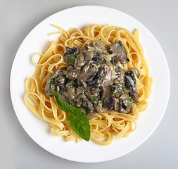 Image showing Fettuccini and mushroom sauce from above