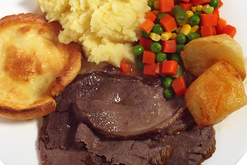 Image showing Roast beef meal from above