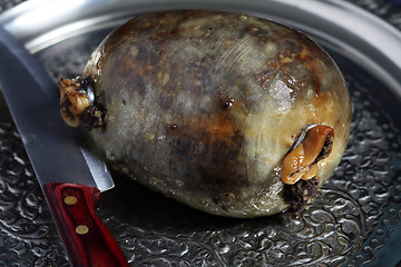 Image showing Haggis on a metal tray