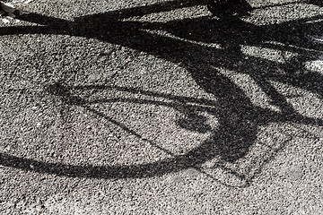 Image showing Bike silhouette on the street asphalt