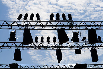 Image showing Stage lights silhouette and sky