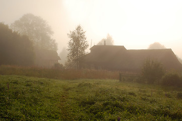 Image showing Foggy Sunrise In The Russian Village