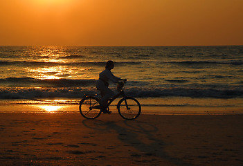 Image showing Cyclist At Sunset