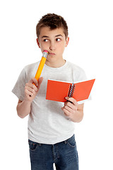 Image showing Thinking student pencil and book