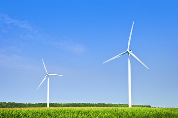 Image showing Wind turbines in field