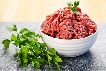 Image showing Bowl of raw ground meat