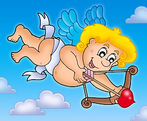 Image showing Cupid shooting from bow on sky