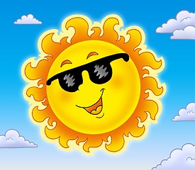 Image showing Spring Sun with sunglasses on sky