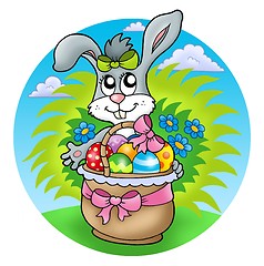 Image showing Easter rabbit with decorated eggs