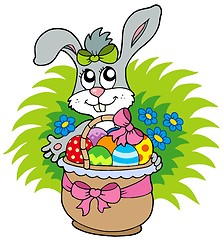 Image showing Easter bunny with eggs in basket