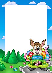 Image showing Easter frame with bunny driving car