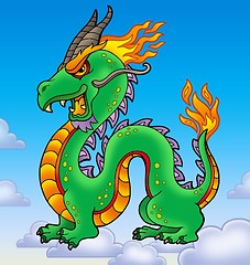 Image showing Chinese dragon on blue sky