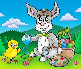 Image showing Easter bunny artist and chicken