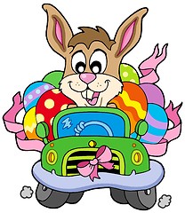 Image showing Easter bunny driving car