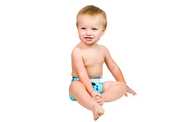 Image showing Cute Baby Boy Isolated Wearing Cloth Diaper