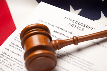 Image showing Gavel, American Flag and Foreclosure Notice