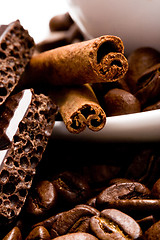 Image showing coffee beans, cinnamon and black chocolate