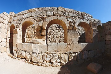 Image showing Ancient stone arches distorted by fisheye