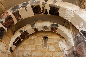 Image showing Ancient stone arches with fresco remains