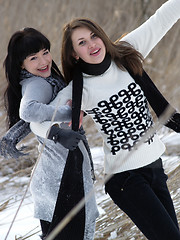 Image showing Girls playing in winter