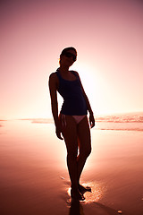 Image showing Woman silhouette on the beach