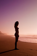 Image showing Woman silhouette on the beach