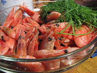 Image showing Fresh shrimps ready to be served on a boat trip