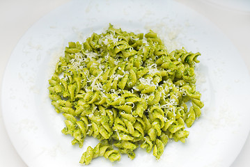 Image showing italian fusilli pasta and pesto