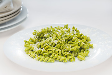Image showing italian fusilli pasta and pesto