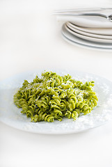 Image showing italian fusilli pasta and pesto