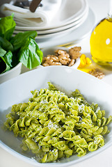 Image showing italian fusilli pasta and pesto