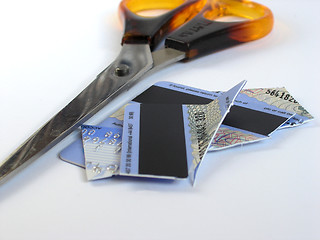 Image showing Scissors cutting through unwanted credit card.