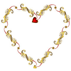 Image showing Gold valentine`s floral frame