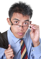 Image showing Intrigued businessman portrait