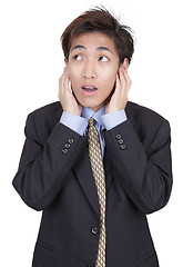 Image showing Businessman in denial not listening