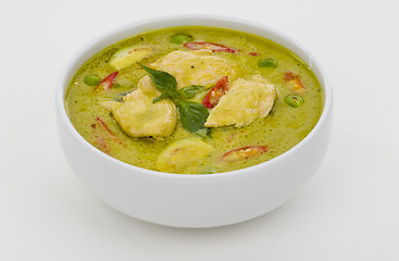 Image showing green curry in a white bowl