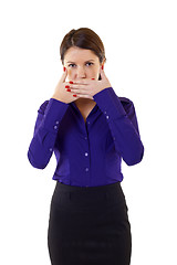 Image showing businesswoman in the Speak No Evil pose