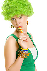 Image showing beautiful woman with lollipop